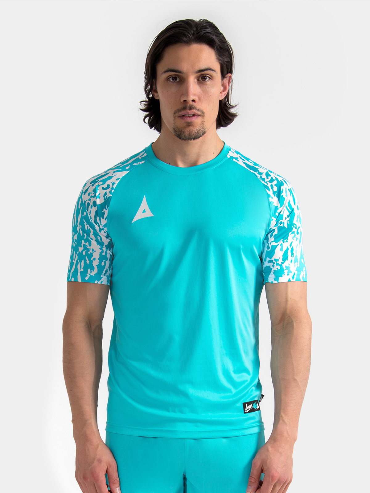 model showcasing the hyper blue classic pro jersey, highlighting the vibrant colourway and performance-led pro-fit.