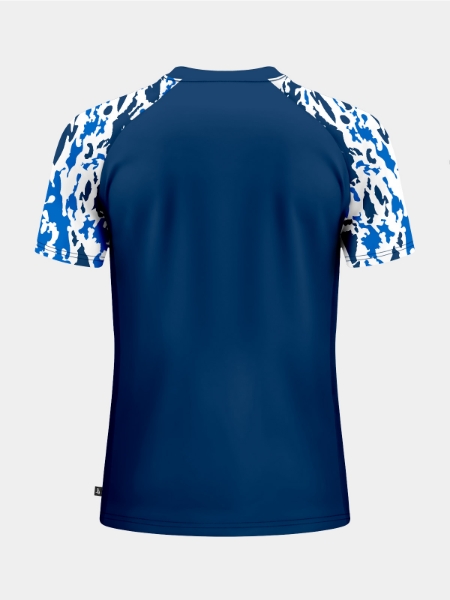 Rear view of the Navy hooped jersey, offering a professional surface for team printing.