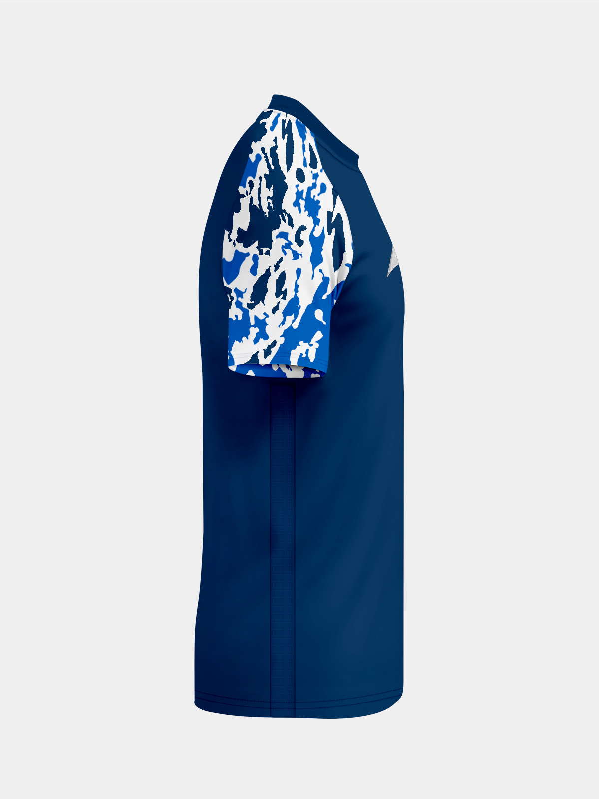 right profile of the navy classic pro shirt, displaying the high-performance interlock fabric.