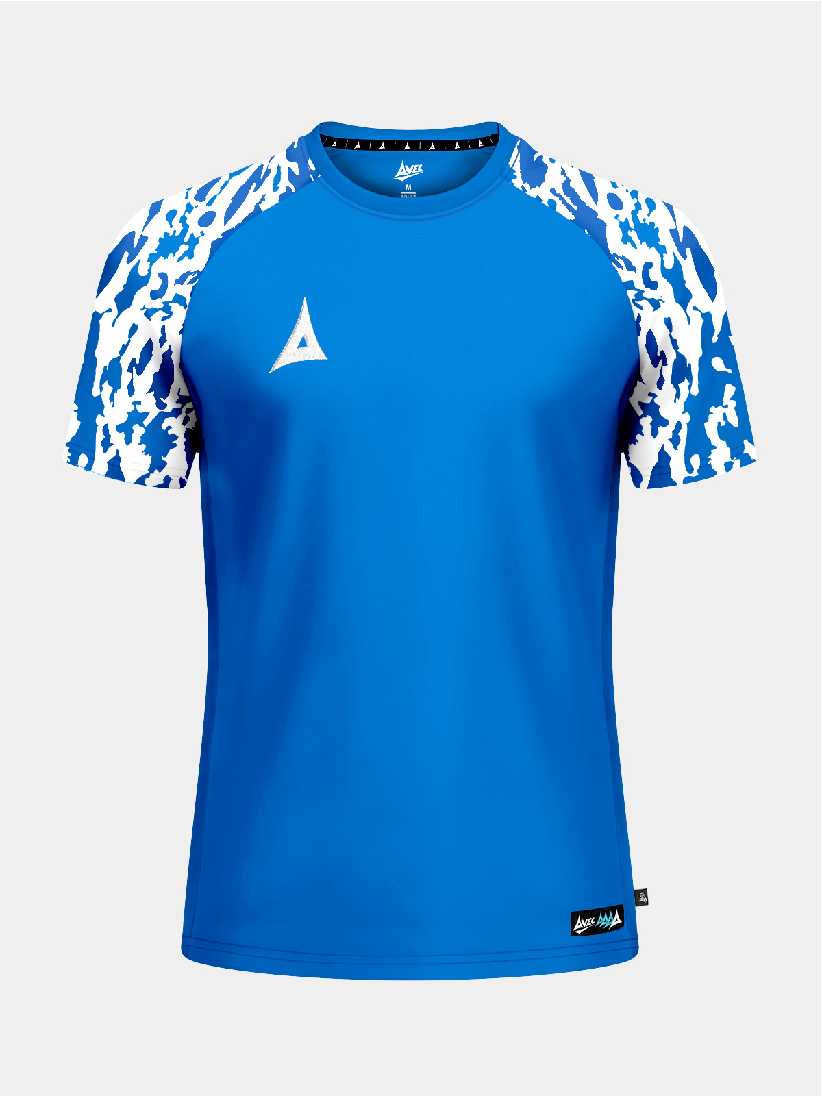 front view of the royal blue classic pro jersey, featuring a deep blue torso and professional camo-sublimated sleeves.
