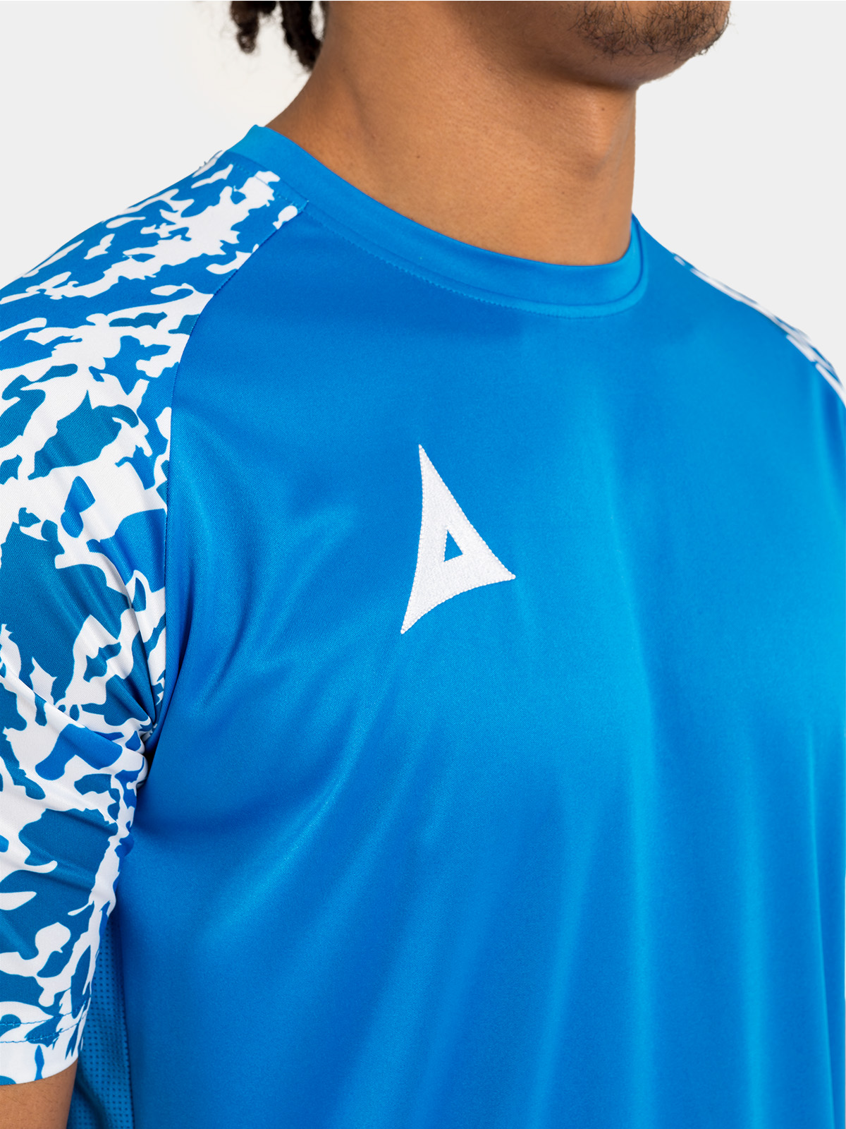 technical shot of the royal blue round collar and reinforced neck tape