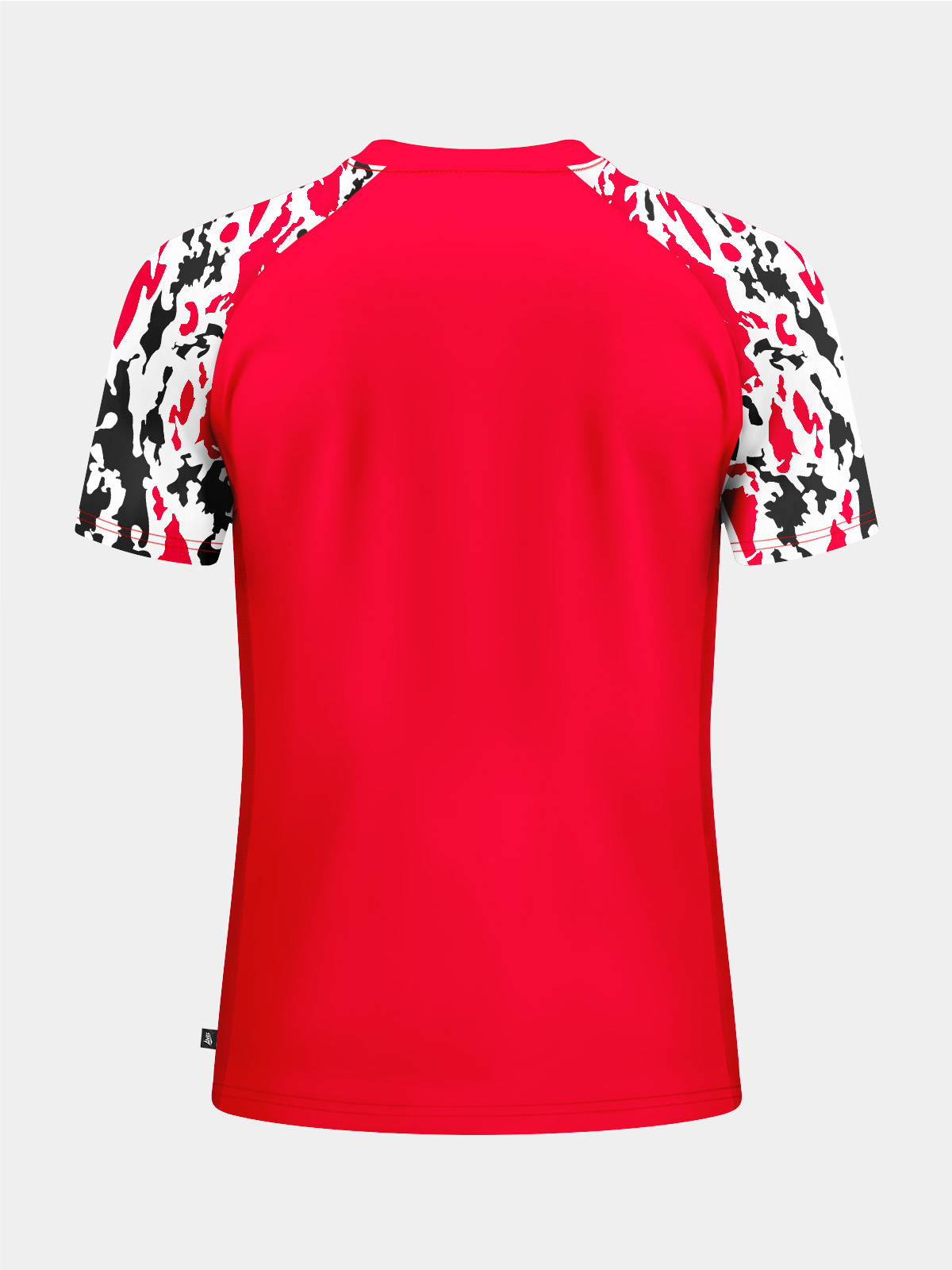 rear view of the red classic pro shirt, designed with a solid back for easy application of player numbers.