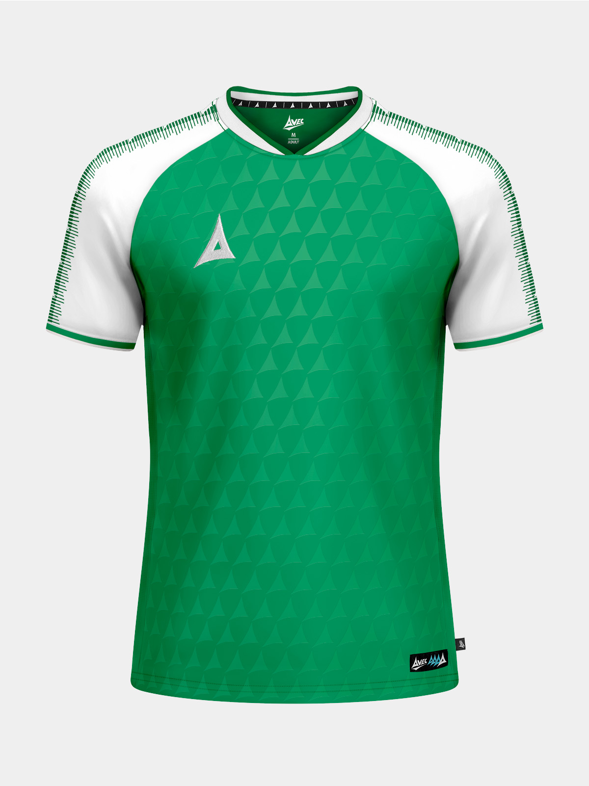 front-facing shot of the green and white heritage football jersey, featuring the iconic 'a' branding and professional cut.