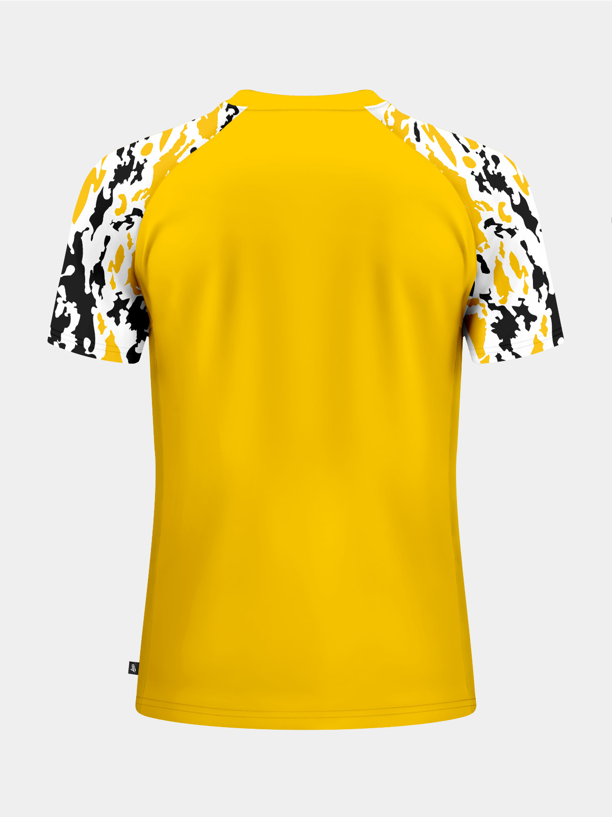 rear perspective of the yellow jersey, tailored for amateur and professional club personalisation and printing.
