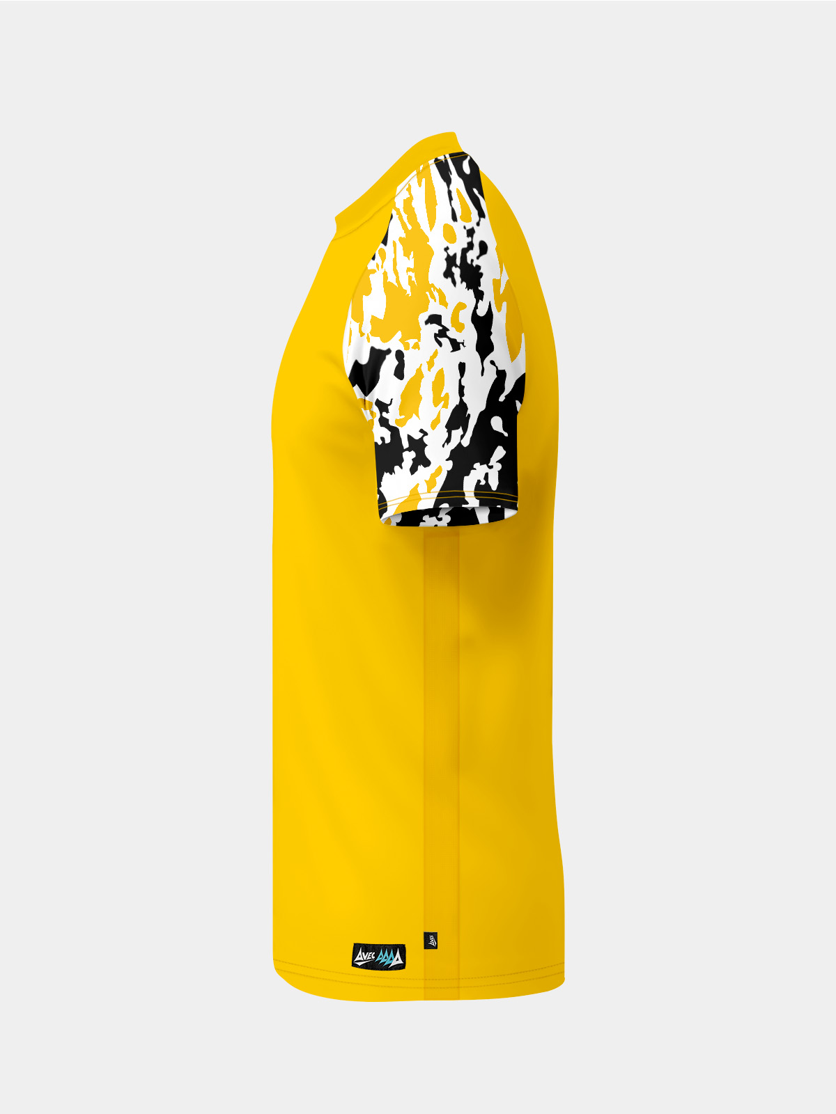 left profile of the yellow jersey highlighting the integrated mesh side panels for enhanced breathability.