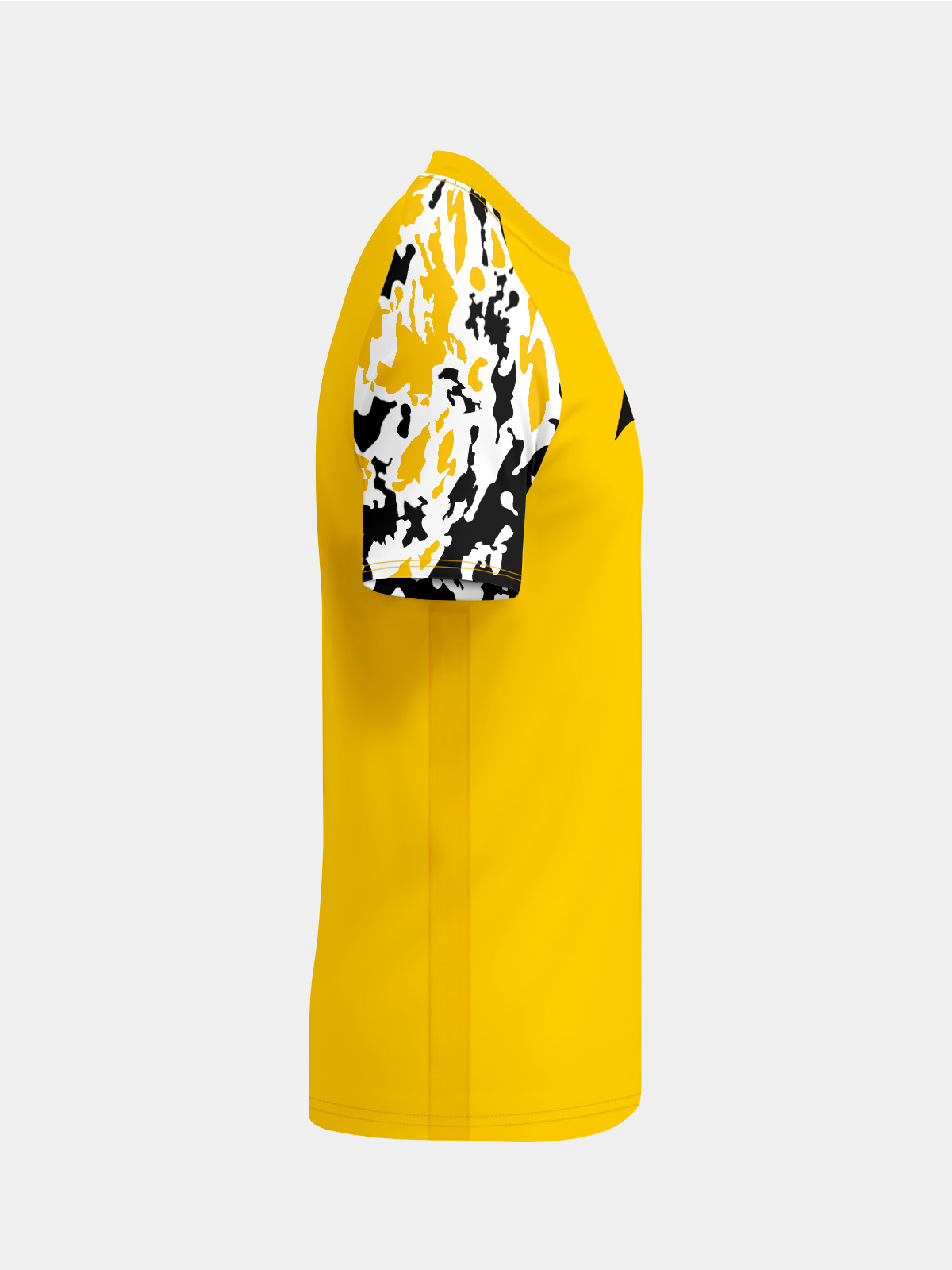 right side shot of the yellow classic pro shirt, displaying the high-performance interlock polyester construction.