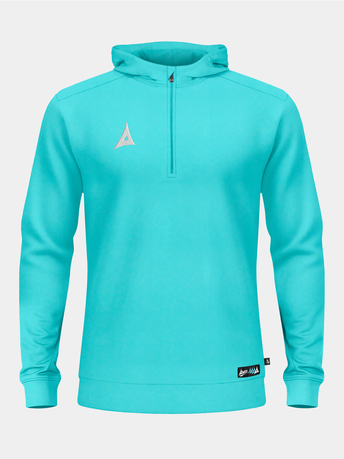 front view of the hyper blue focus 2 qz hoody, featuring a 1/4 zip neckline, integrated hood, and embroidered heritage 'a' logo.