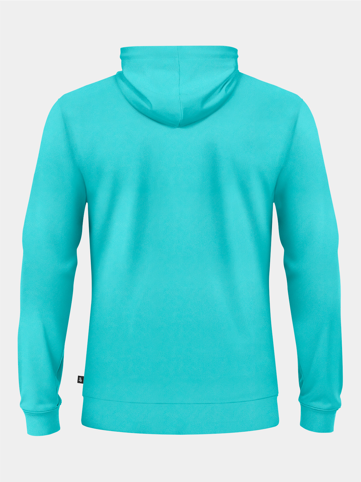 rear perspective of the hyper blue quarter-zip hoody, showcasing the clean athletic cut and quick-drying interlock fabric.