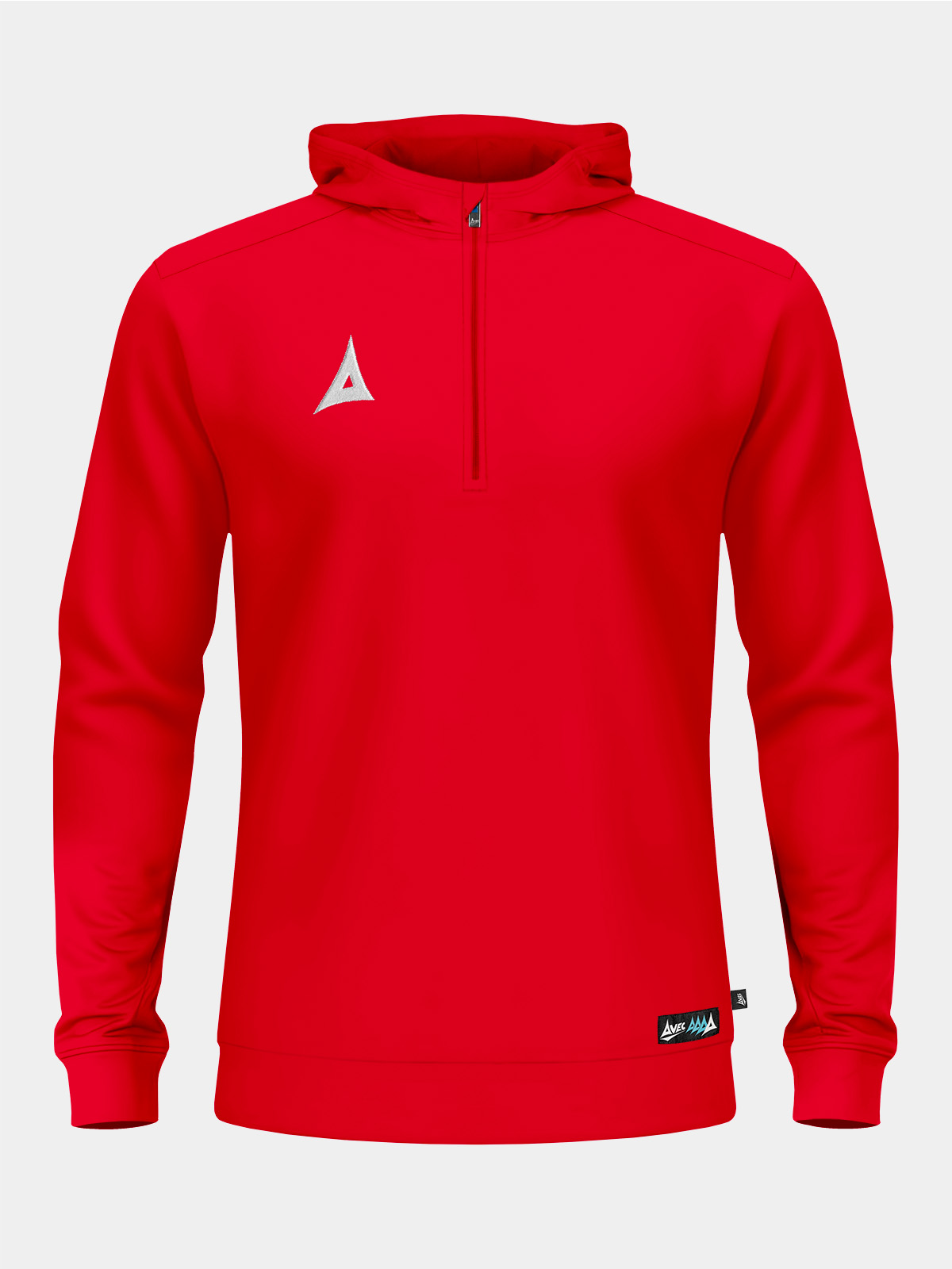 front-facing shot of the red focus 2 qz hoody, featuring a high-impact colourway and functional 1/4 zip.