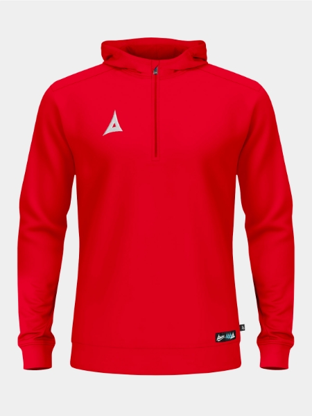 Front-facing shot of the Red Focus 2 QZ Hoody, featuring a high-impact colourway and functional 1/4 zip.
