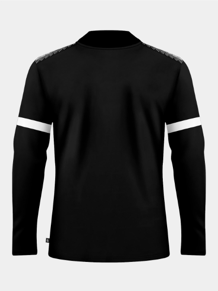 Rear perspective of the Black Evolve Pro training top, showing the streamlined athletic fit and breathable performance fabric.