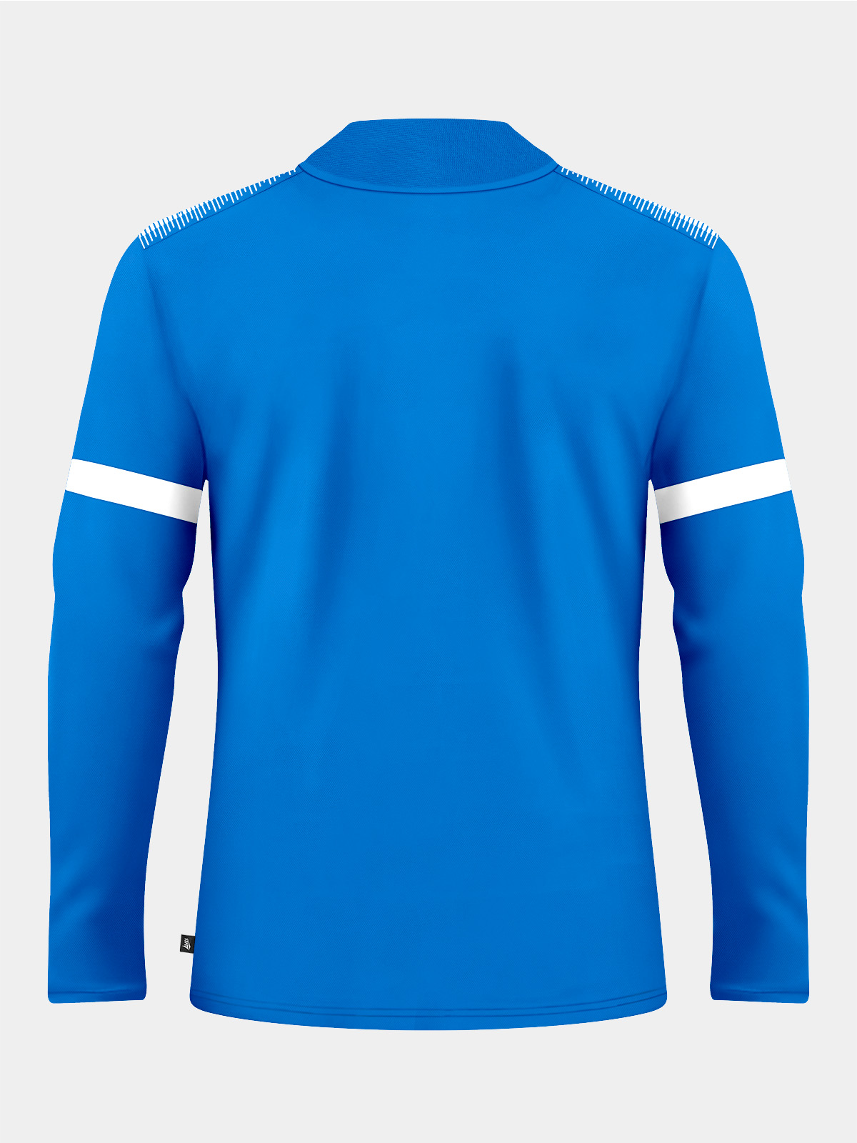 back view of the royal blue training overlay, illustrating the high-stretch performance material and long-sleeve design.