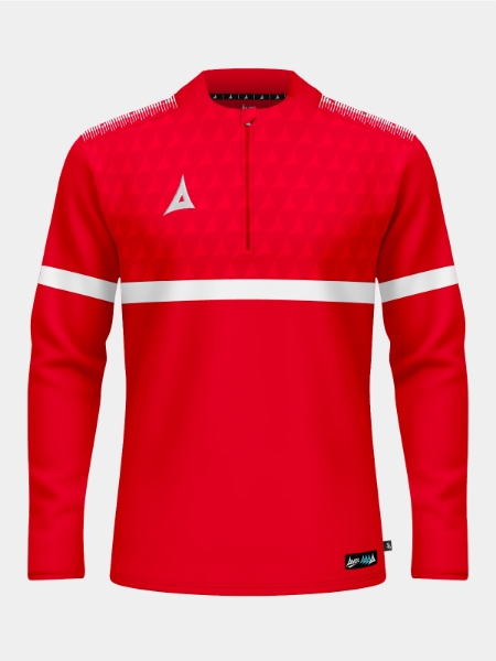 Front perspective of the Red Evolve Pro Overlay, featuring the signature 1/4 zip, mesh ventilation, and debossed chest detail.