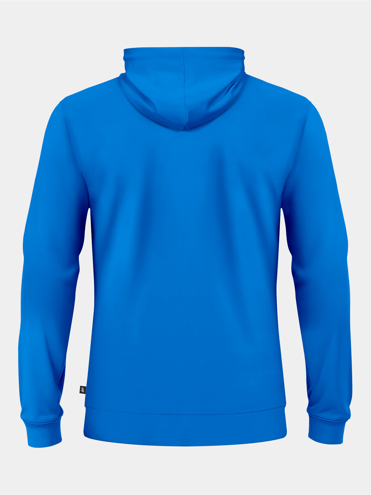 rear view of the royal blue essentials hoody, showcasing the high-stretch fabric and athletic tailoring.