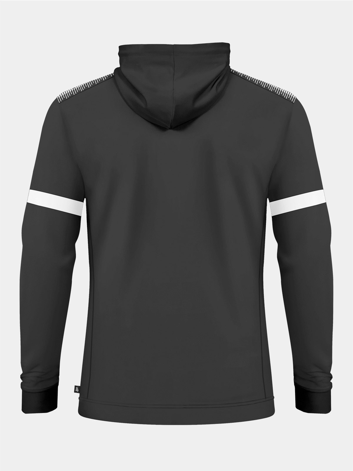 back view of the anthracite charcoal hoody, displaying the high-stretch fabric and professional athletic tailoring.