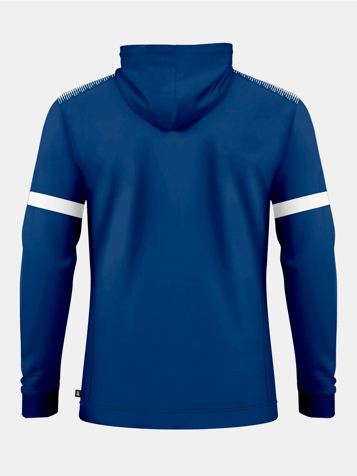 rear view of the navy full-zip hoody, designed for all-weather training with a lightweight yet warm shield construction.