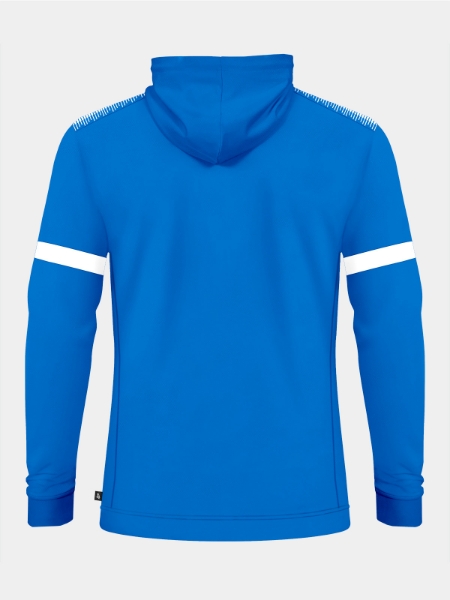 Back perspective of the Royal Blue hoody, illustrating the flexible Polyester-Elastane blend and elite club aesthetic.