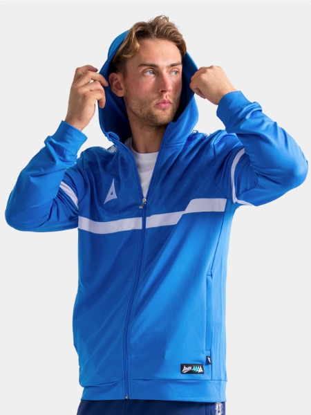 Professional athlete wearing the Royal Blue Evolve Pro FZ hoody, highlighting the vibrant colourway and performance tailoring