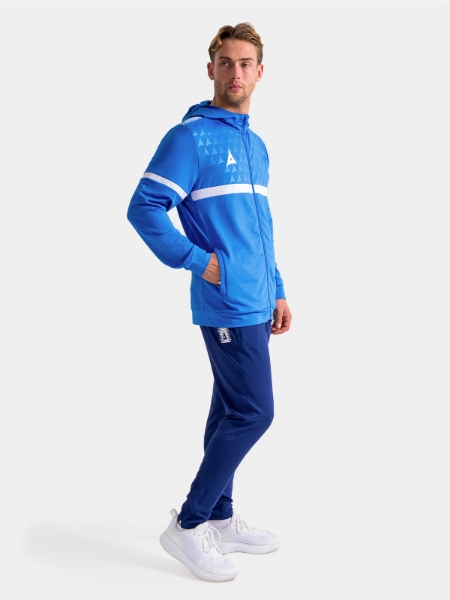 Full training kit combination in Royal Blue, showing the Evolve Pro FZ hoody as a versatile all-weather training layer