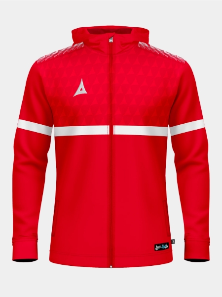 Front shot of the Red Evolve Pro FZ Poly Hoodie, displaying the full-zip functionality and soft-touch brushed microfibre lining.