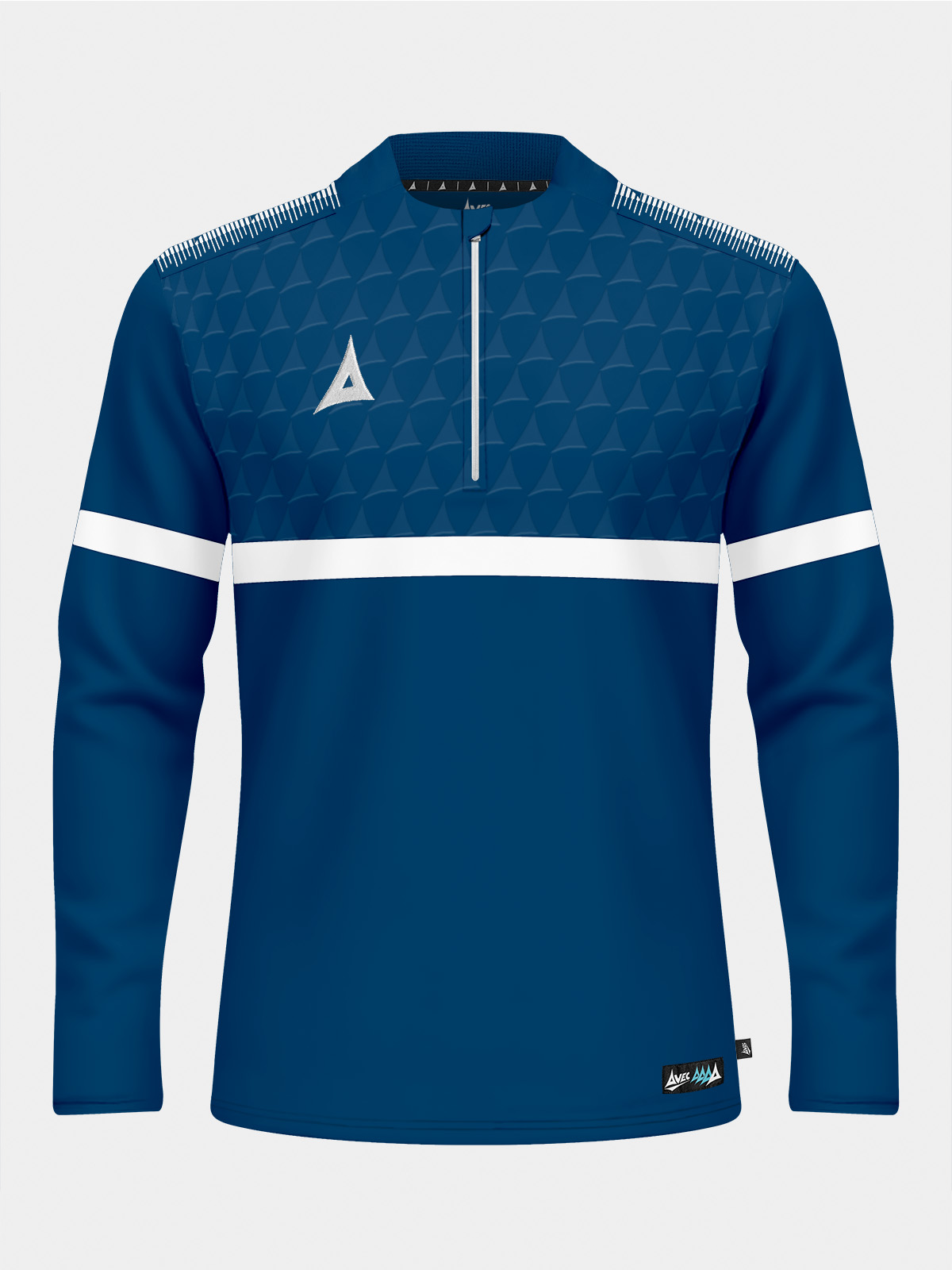 front view of the navy evolve pro overlay, featuring the technical 1/4 zip entry and breathable mesh ventilation panels.