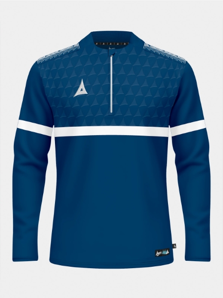 Front view of the Navy Evolve Pro Overlay, featuring the technical 1/4 zip entry and breathable mesh ventilation panels.