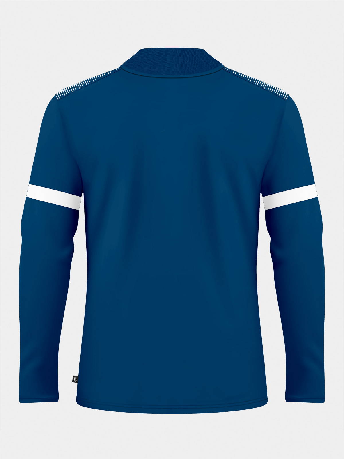 rear perspective of the navy evolve pro training top, showing the clean lines and professional athletic silhouette.