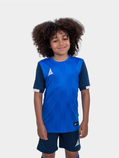 A junior Royal Blue & Navy Football Shirt