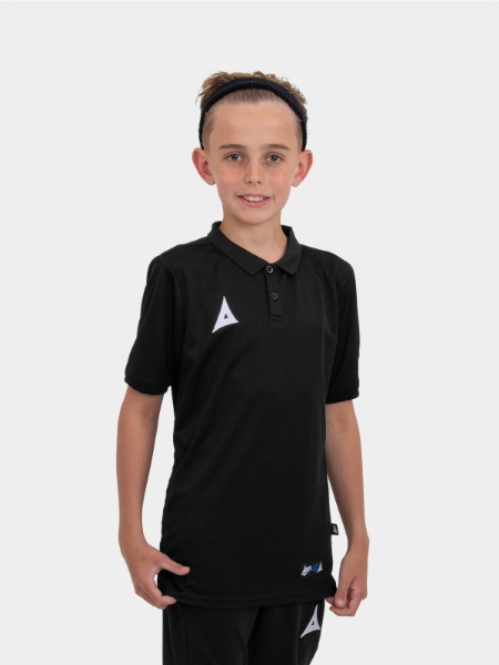 A Male Model is stood wearing the Avec Focus 2 Black Tech Polo, Plain Black top and the Avec Focus 2 Black Tech Short