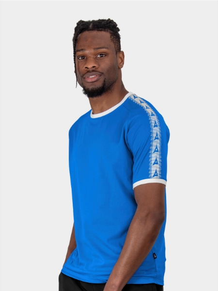 	A Male Model wearing the Avec Evolve Royal Blue T-Shirt, Plain Blue top with ribbed sleeve cuff and neck