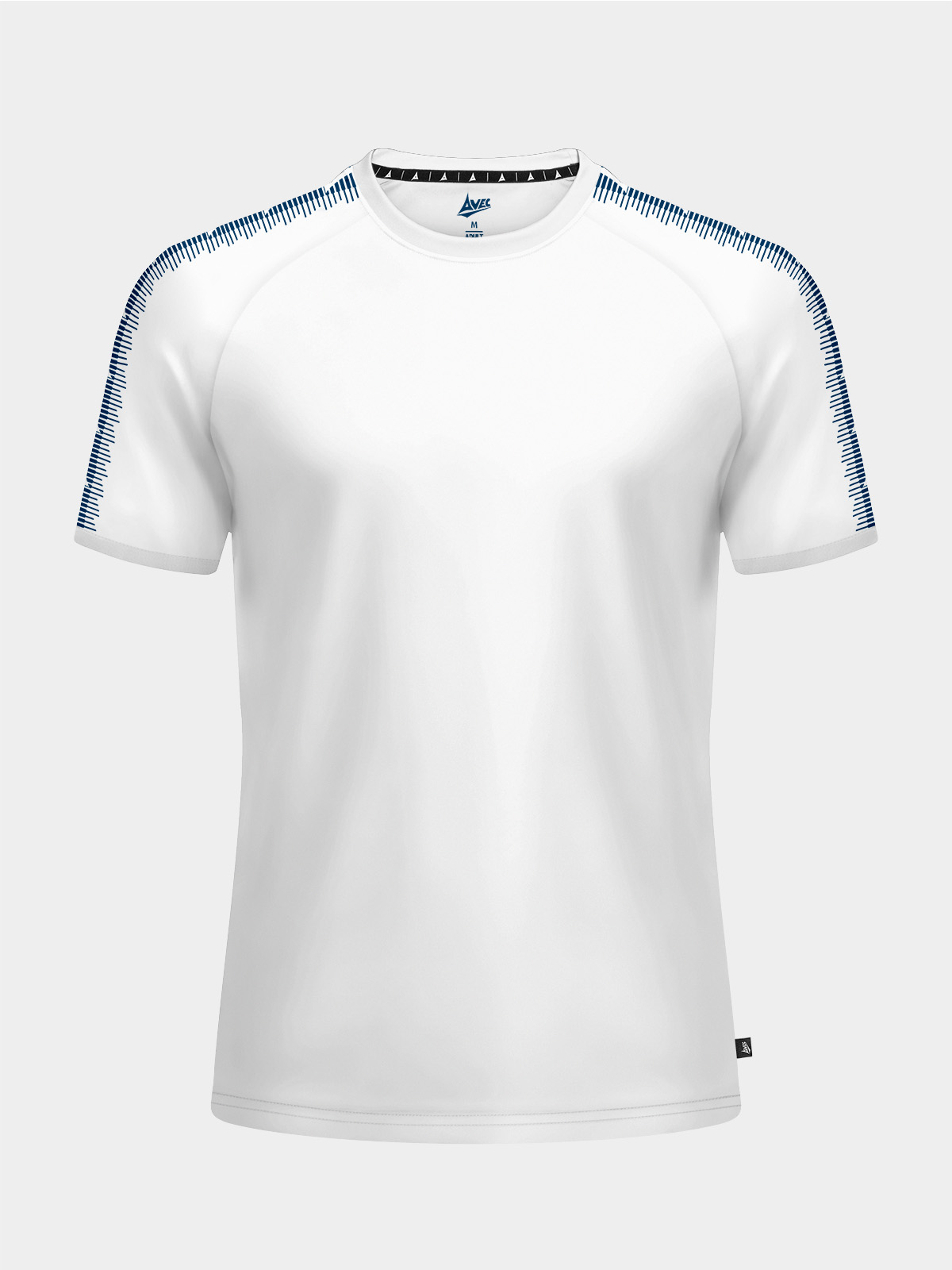	front view of the avec evolve white t-shirt