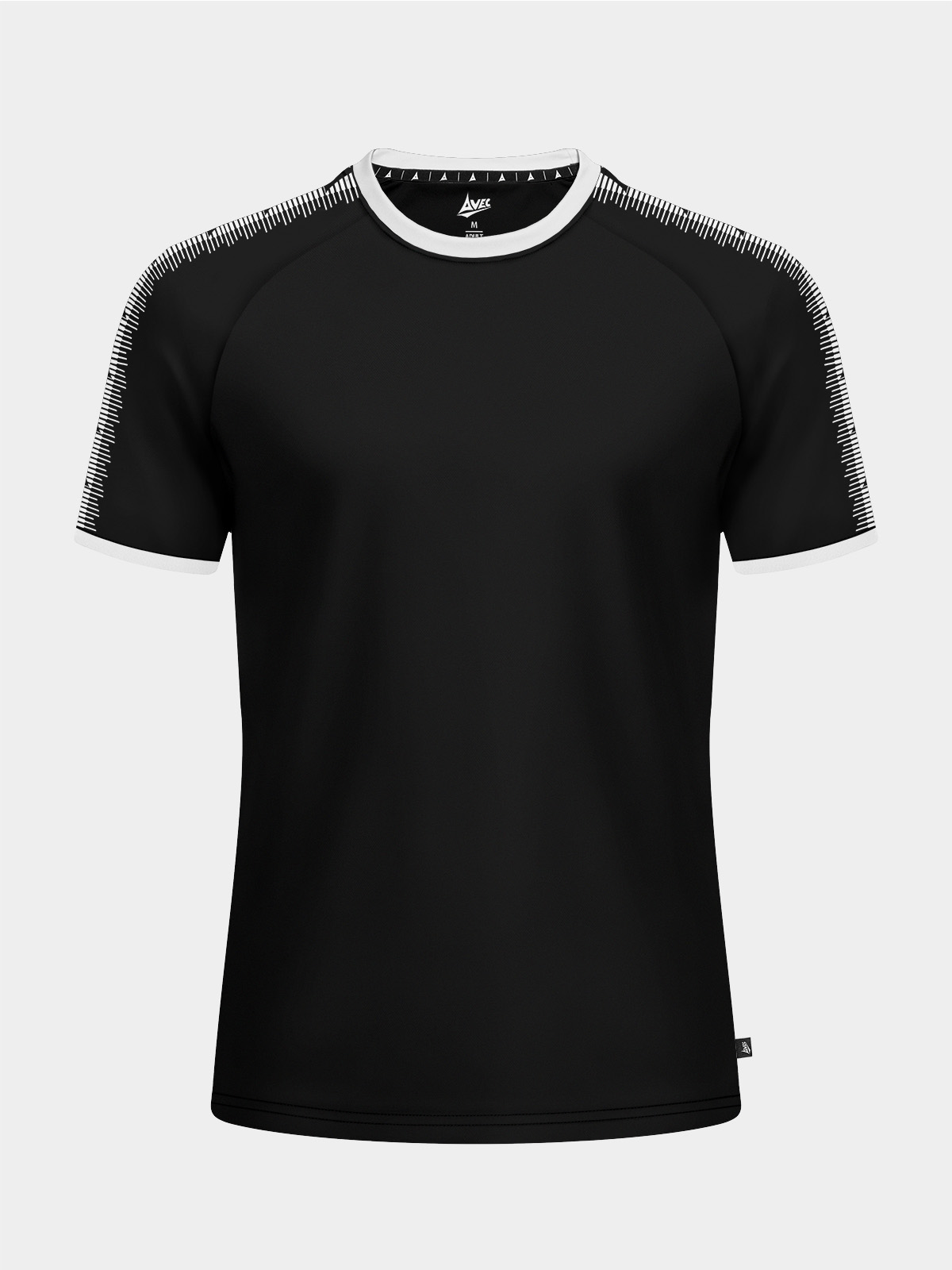 front view of the avec evolve black t-shirt