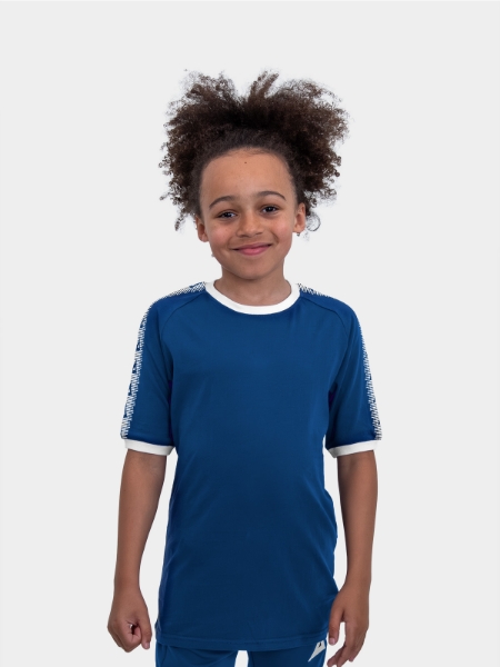 	A Junior Model stood wearing the Avec Evolve Navy T-Shirt