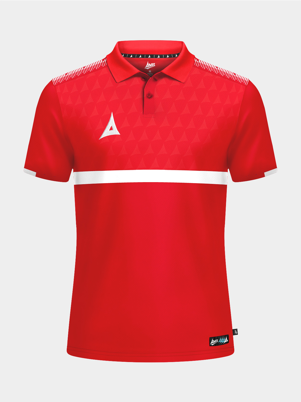 	front-facing shot of the red evolve pro tech polo featuring a smart flat knit neckline and debossed pattern.