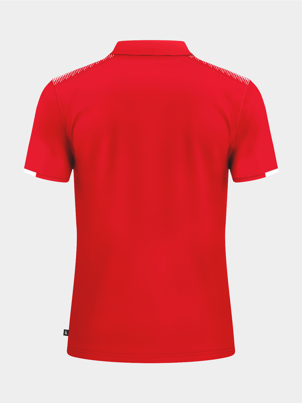 	rear view of the red travel polo, providing a professional and bold club aesthetic.