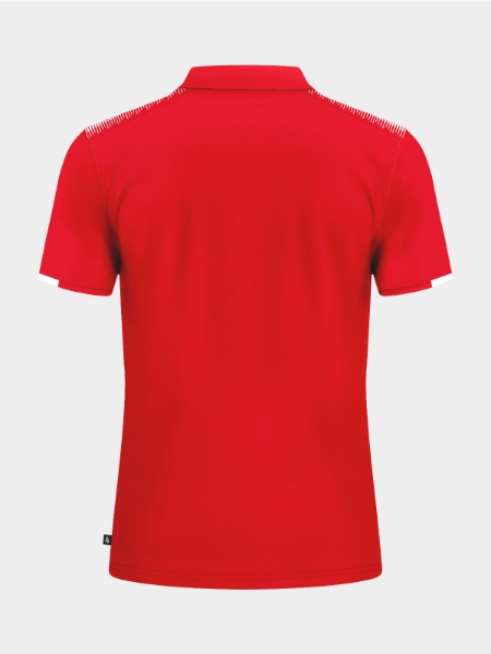 	Rear view of the Red travel polo, providing a professional and bold club aesthetic.