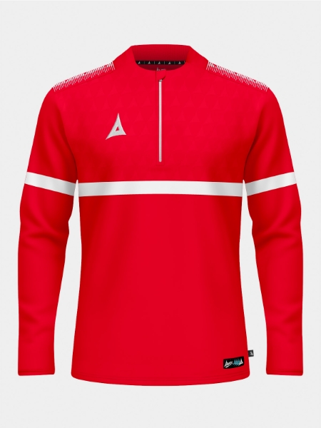 Front perspective of the Red Evolve Pro Overlay, featuring the signature 1/4 zip, mesh ventilation, and debossed chest detail.