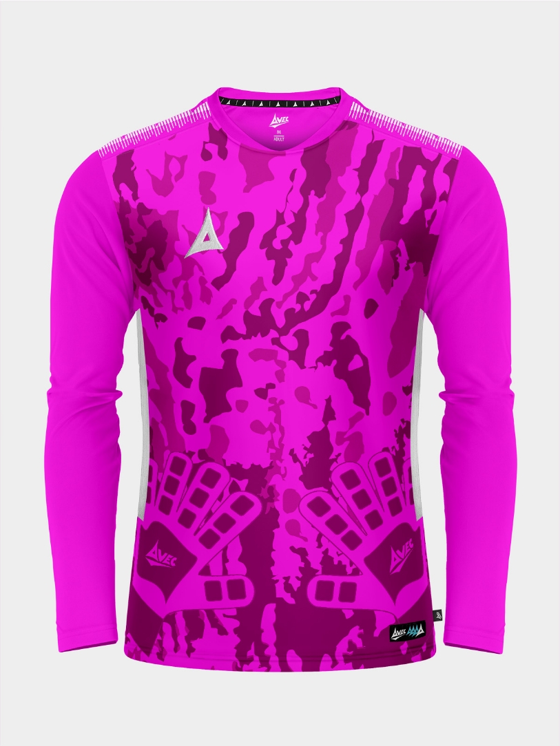 Front view of the Magenta Pro Intent Goalkeeper Jersey featuring the iconic 1995 Glove design for grassroots clubs. Customise this top with badges and sponsor logos.