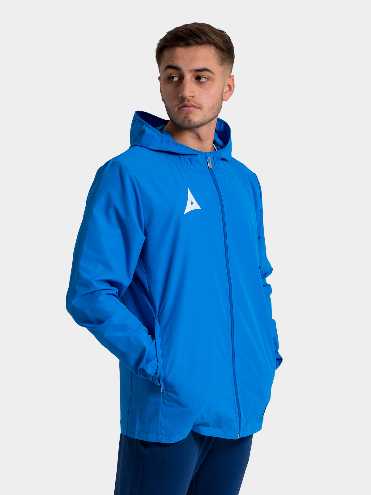 	top-half view of the royal blue focus 2 jacket, showcasing the athletic fit and vibrant team colour
