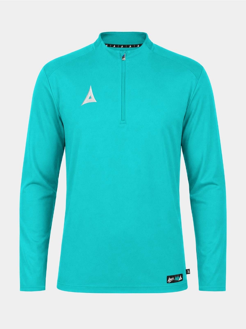 Front view of the Hyper Blue Focus 2 Overlay, showcasing the minimalist 1/4 zip design and embroidered Avec 'A' logo.