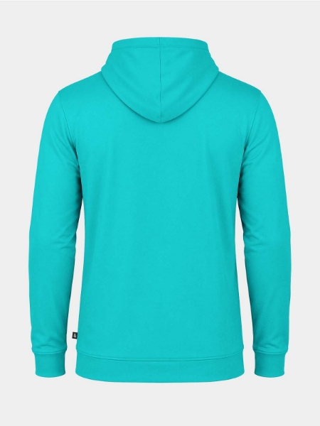 	Rear perspective of the Hyper Blue quarter-zip hoody, showcasing the clean athletic cut and quick-drying interlock fabric.