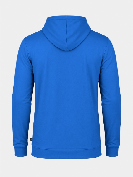Rear view of the Royal Blue Essentials hoody, showcasing the high-stretch fabric and athletic tailoring.