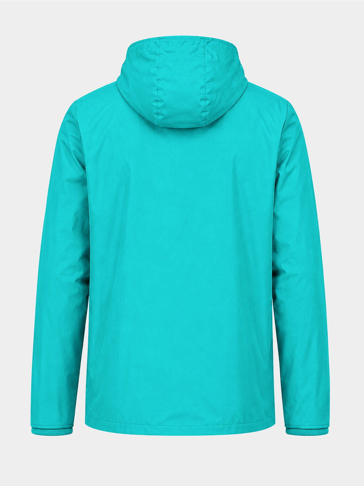 	rear profile of the hyper blue shell jacket, built with lightweight materials for breathable weather protection.
