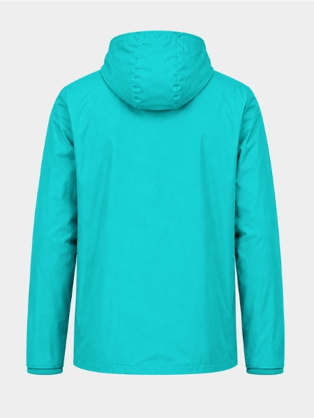 	Rear profile of the Hyper Blue shell jacket, built with lightweight materials for breathable weather protection.