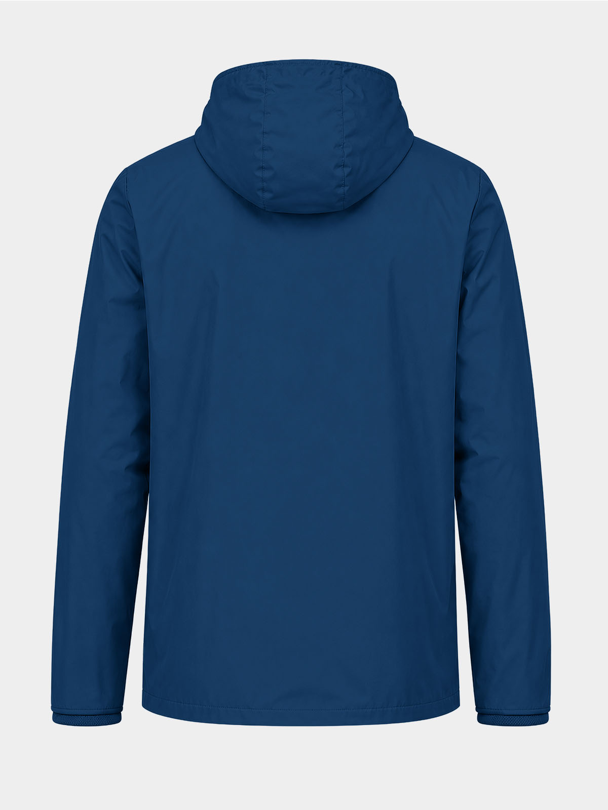 	back view of the navy focus 2 rain jacket, providing a professional canvas for sponsor branding.