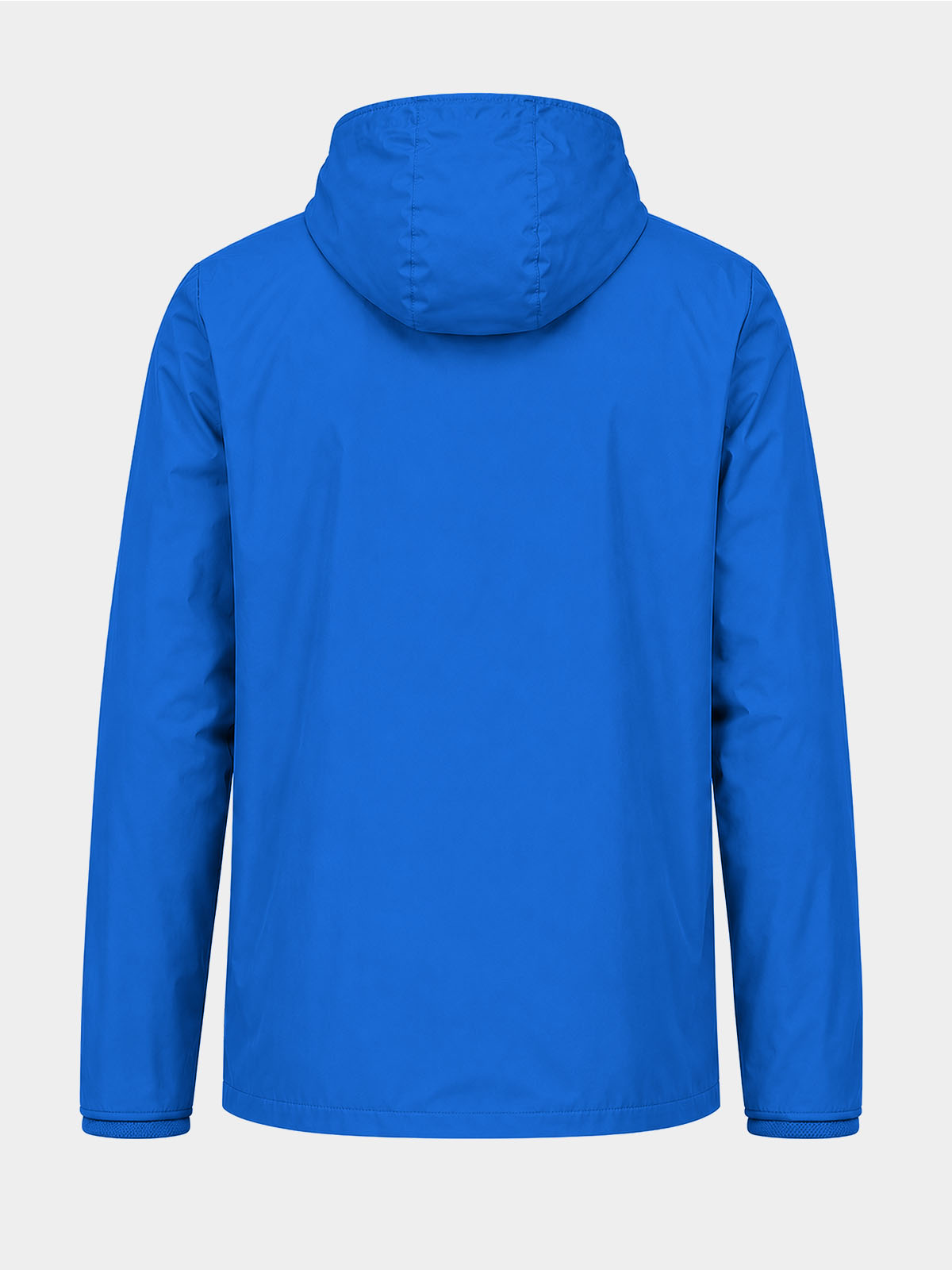 back view of the royal blue football rain jacket, designed for durable matchday performance.