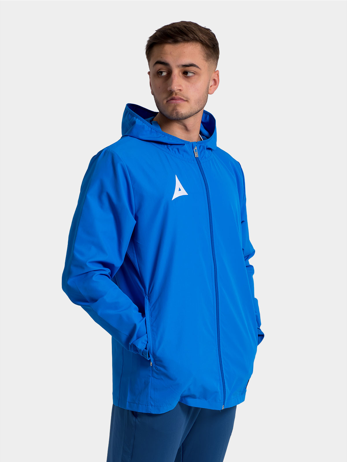 	top-half view of the royal blue focus 2 jacket, showcasing the athletic fit and vibrant team colour