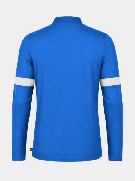 Back view of the Royal Blue training overlay, illustrating the high-stretch performance material and long-sleeve design.