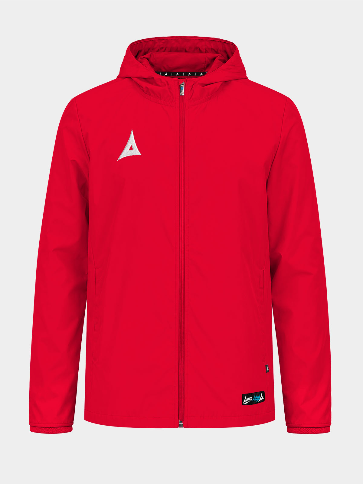 front view of the red focus 2 shell jacket, designed to keep players dry during high-intensity training.
