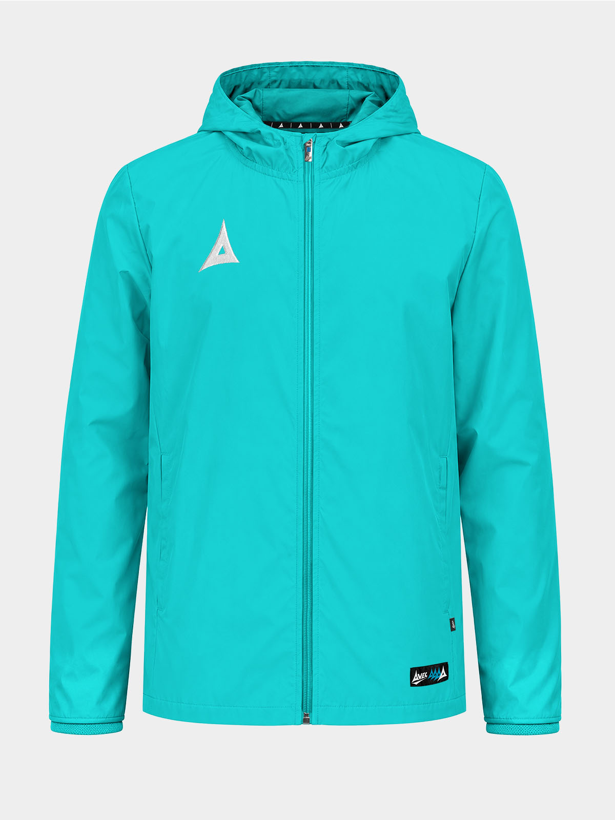 	front view of the hyper blue focus 2 shell jacket, a modern and high-visibility football training jacket.